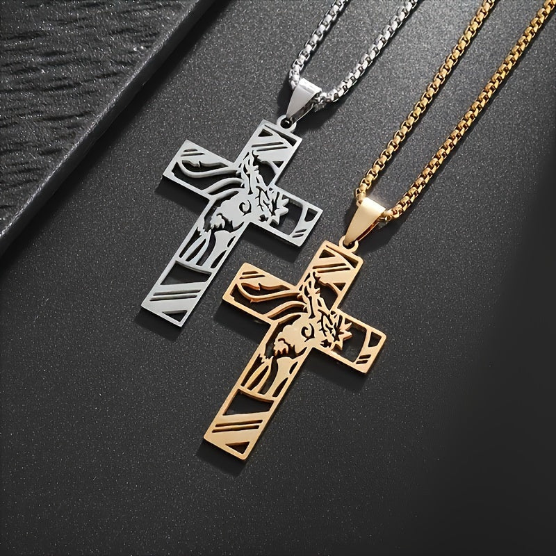 Stainless Steel Hollow Cross Prayer Necklace