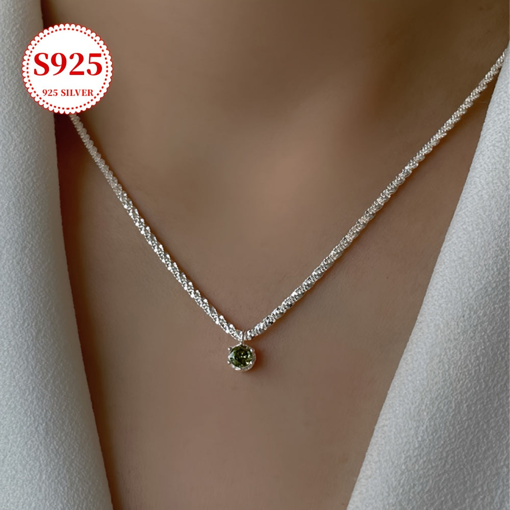 S925 Sterling Silver  Olive Green Cubic zirconia Elegant