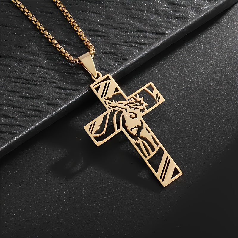 Stainless Steel Hollow Cross Prayer Necklace