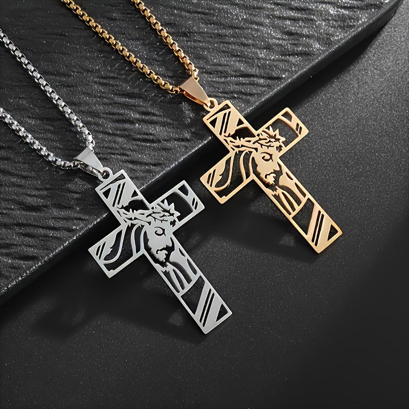 Stainless Steel Hollow Cross Prayer Necklace