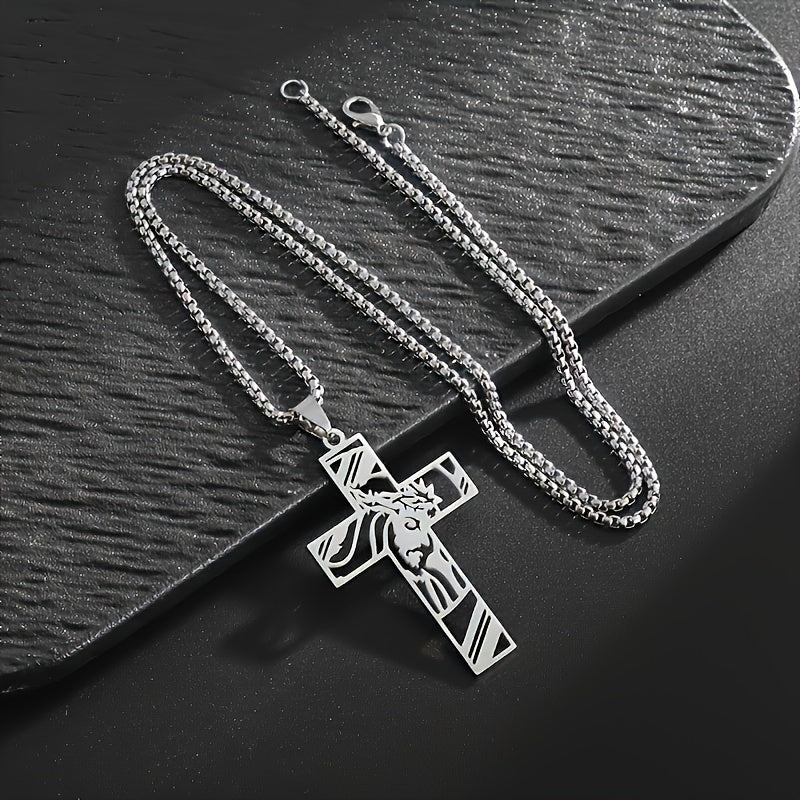 Stainless Steel Hollow Cross Prayer Necklace