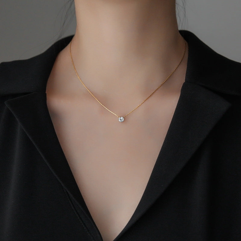 Minimalist Solitaire Zircon Charm Necklace