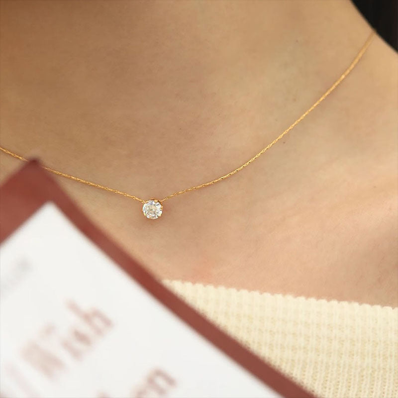 Minimalist Solitaire Zircon Charm Necklace