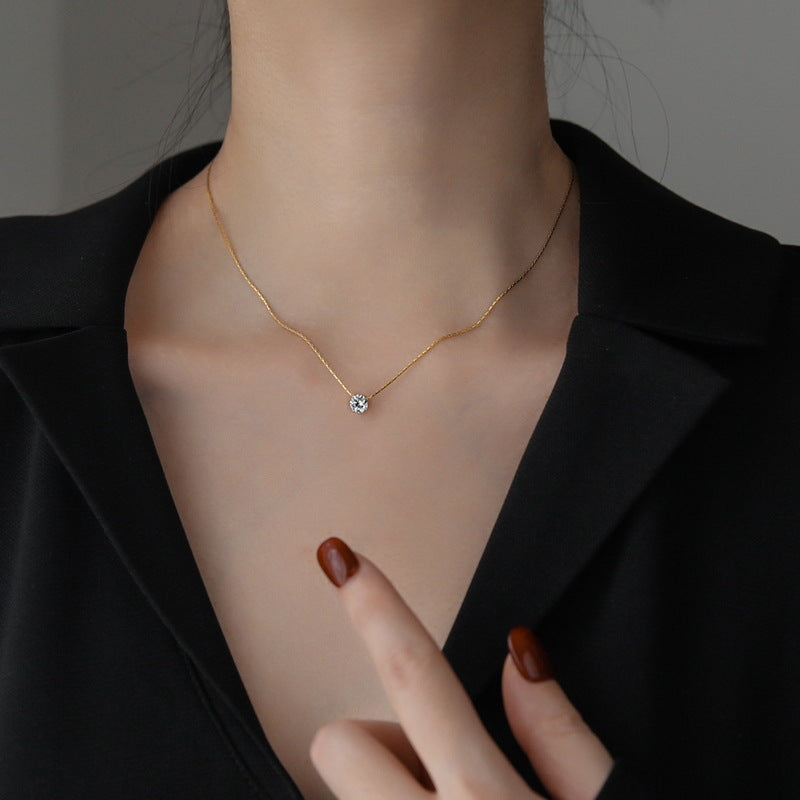 Minimalist Solitaire Zircon Charm Necklace