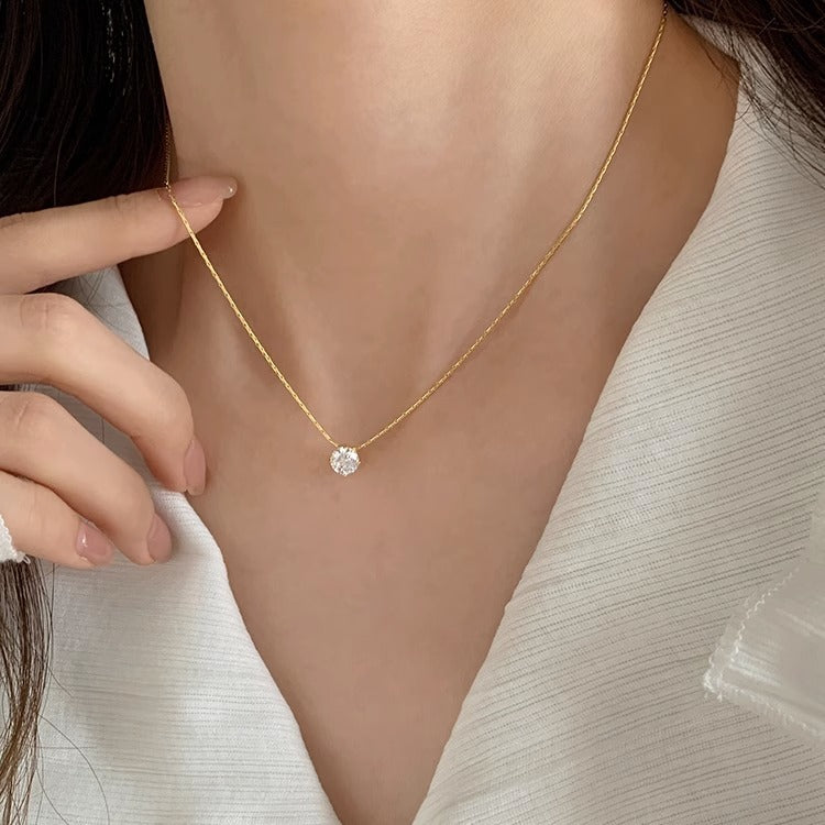 Minimalist Solitaire Zircon Charm Necklace