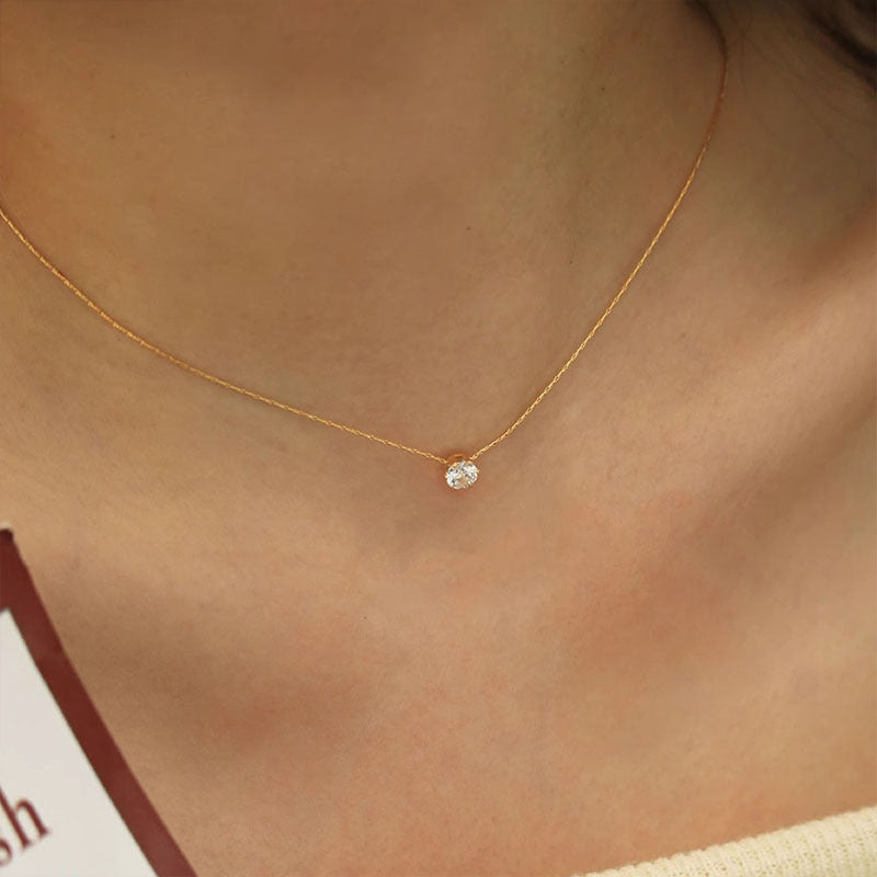 Minimalist Solitaire Zircon Charm Necklace