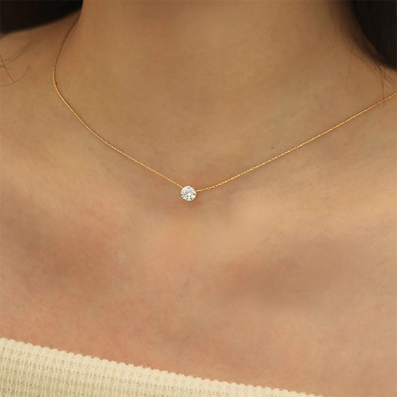 Minimalist Solitaire Zircon Charm Necklace