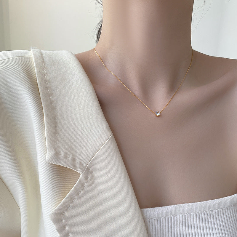 Minimalist Solitaire Zircon Charm Necklace